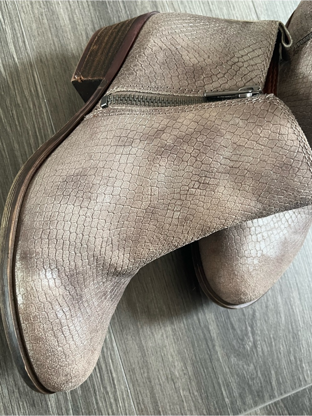 Lucky Brand Taupe Snake-Texture Ankle Booties